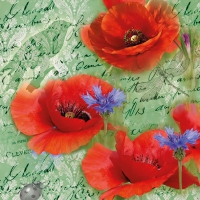 Servietten 33x33 cm - Painted Poppies Green