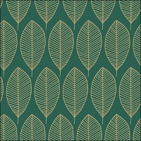 Servietten 33x33 cm - Oval Leaves Dark Mint/Gold