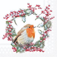 Servietten 25x25 cm - Robin In Wreath