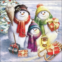 Servietten 33x33 cm - Snowmen Family