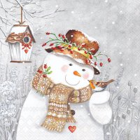 Servietten 33x33 cm - Snowman Holding Robin
