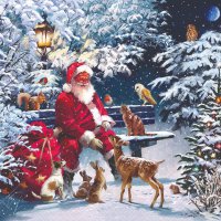 Servietten 33x33 cm - Santa On Bench