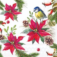 Servietten 33x33 cm - Bird On Poinsettia White