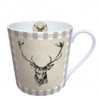 Porzellan-Tasse - Checked Stag Head Brown