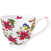 Porzellan-Tasse - Bird On Poinsettia White