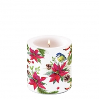 Dekorkerze klein - Bird On Poinsettia White