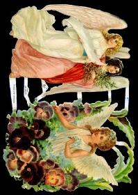 Glanzbilder - 2 große Engel und ein Engel in Blumen