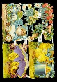 Glanzbilder - Kinder mit Küken im Wagen