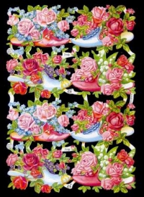 Glanzbilder mit Silber-Glimmer - Rosen in Schuhen