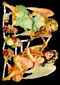 Glanzbilder - 2 Engel mit Geige und Harfe