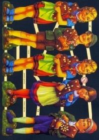 Glanzbilder - 5 Kinder mit Lebkuchen