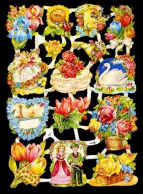 Glanzbilder mit Silber-Glimmer - Blumen mit Kindern und Tiere