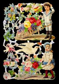 Glanzbilder - Kinder mit Blumen+Tauben