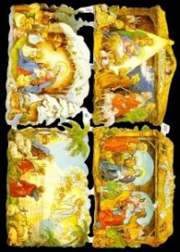 Glanzbilder mit Gold-Glimmer - drei mal die Krippe