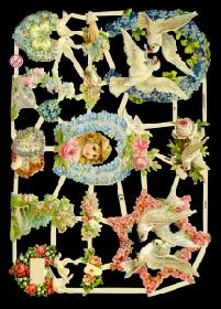 Glanzbilder - Tauben und Blumen Glanzbilder - Tauben und Blumen