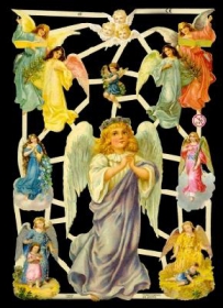 Glanzbilder mit Silber-Glimmer - großer und 6 mittlere Engel 