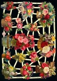 Glanzbilder mit Silber-Glimmer - Blumen in Vasen und Körben