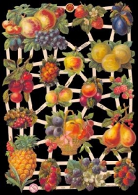 Glanzbilder mit Silber-Glimmer - Obstbogen mit Äpfel, Kirschen, Pflaumen, Beeren