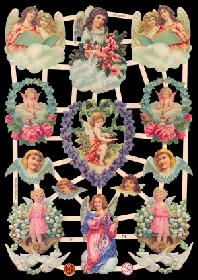 Glanzbilder - Engel mit Blumen und Wolken