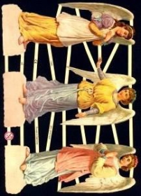 Glanzbilder mit Gold-Glimmer - 3 große Engel auf je einer Wolke