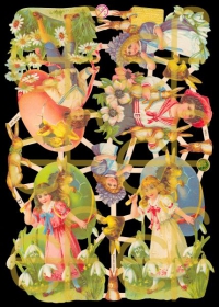 Glanzbilder mit Silber-Glimmer - Kinder mit Osterhasen