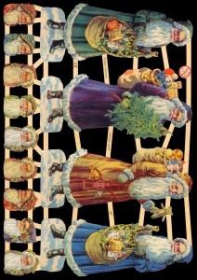 Glanzbilder mit Silber-Glimmer - 4 große Weihnachtsmänner