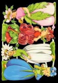 Glanzbilder mit Silber-Glimmer - Vier Blumenkinder