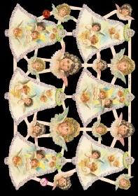 Glanzbilder - 6 Engelglocken und 12 kleine Engelköpfe