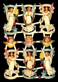 Glanzbilder - 6 schwebende Engel & 3 Engelköpfe