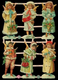 Glanzbilder mit Silber-Glimmer - 6 Schnee-Engel