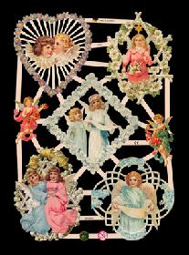 Glanzbilder - 7 Engel, u.a. mit Blumenkränzen Glanzbilder - 7 Engel, u.a. mit Blumenkränzen