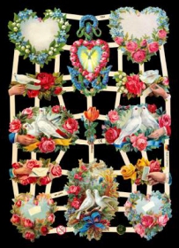 Glanzbilder mit Silber-Glimmer - Mit 4 Blumenherzen