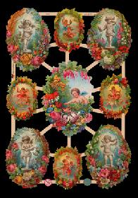 Glanzbilder - 9 Bilder mit Engeln und Blumen