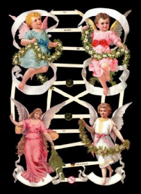 Glanzbilder mit Silber-Glimmer - 4 große bunte Engel