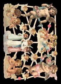 Glanzbilder - 6 mittelgroße Engel und 6 Engelköpfe