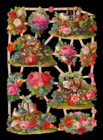 Glanzbilder mit Silber-Glimmer - 11 Blumenbilder u.a. mit Tieren