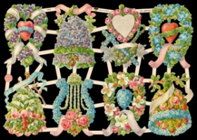 Glanzbilder mit Silber-Glimmer - 8 Motive mit Blumengestecken