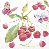 Servietten 33x33 cm - CHERRIES AND BUTTERFLY