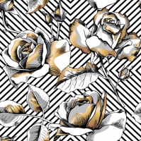 Servietten 33x33 cm - Golden Roses on a Diagonal Stripes Servietten 33x33 cm - Golden Roses on a Diagonal Stripes