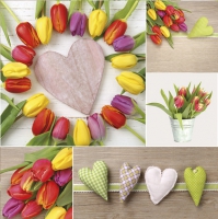 Servietten 33x33 cm - Colourful Tulips with Hearts