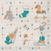 Tissue Servietten 33x33 cm - Grace  (grau/curry/türkis)