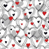 Servietten 24x24 cm - Shower of hearts red