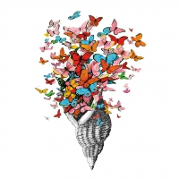 Servietten 25x25 cm - Seashell with Butterflies