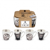 Porzellan-Henkelbecher - Owl & Bear 4 Set