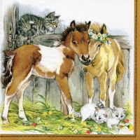 Servietten 33x33 cm - Kitten & Foals in Stable Servietten 33x33 cm - Kitten & Foals in Stable