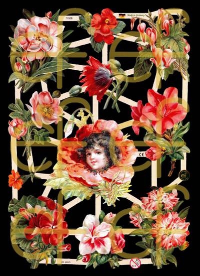 Glanzbilder mit Silber-Glimmer - Engel mit Blumen, Blumen, Kopf Glanzbilder mit Silber-Glimmer - Engel mit Blumen