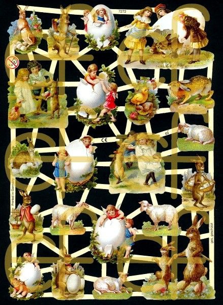 Glanzbilder mit Silber-Glimmer - verschiedene Ostermotive