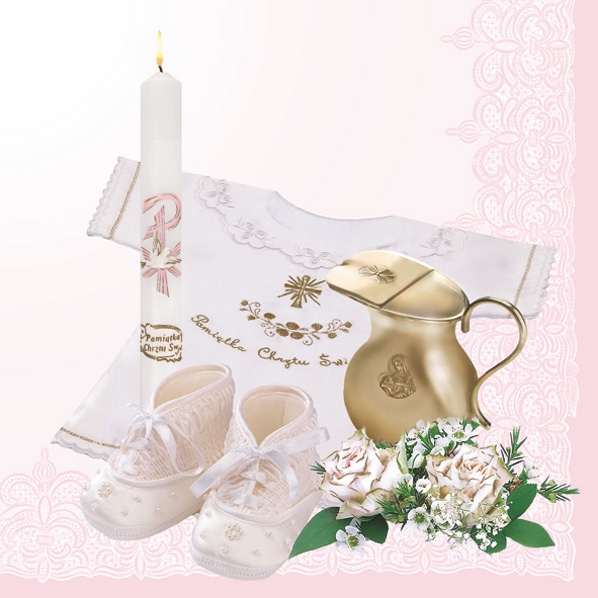 Servietten 33x33 cm - Christening  Composition Pink