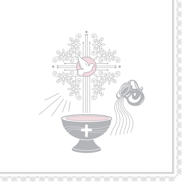 Servietten 33x33 cm - Christening Motive Silver and Pink